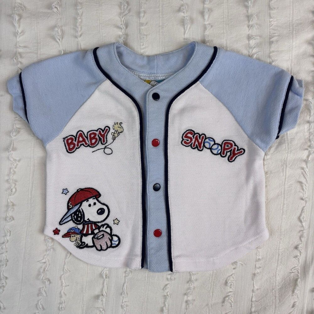 Vintage VTG Baby Snoopy Baseball Shirt 3/6 Months Peanuts Sports
